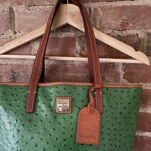 Charleston Ostrich Embossed Green Leather Handbag